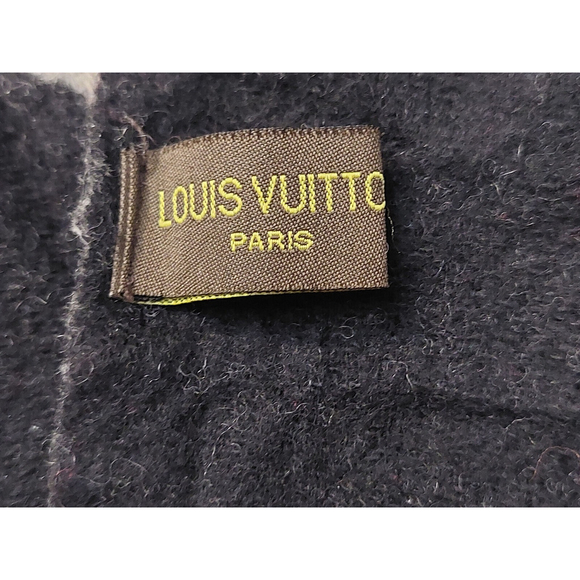 LOUIS VUITTON LV Reykjavik Black & Grey Reversible Cashmere Scarf Pre-Owned $995 - Picture 15 of 16